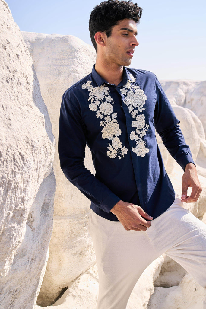 EMBROIDERED BLUE SHIRT - dash and dot dash and dot