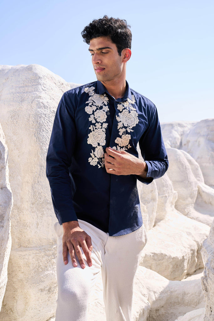 EMBROIDERED BLUE SHIRT - dash and dot dash and dot