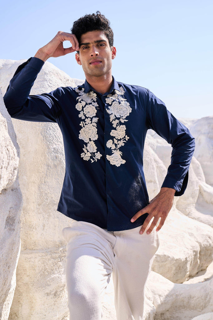 EMBROIDERED BLUE SHIRT - dash and dot dash and dot