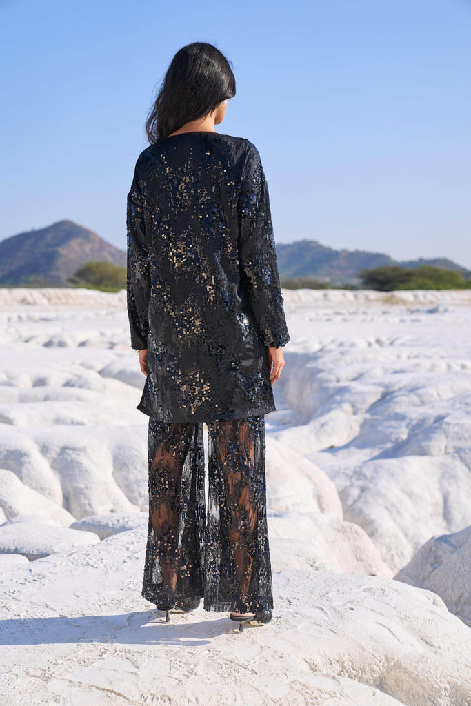 HIGH/LOW SEQUIN SHIRT DRESS - dash and dot dash and dot