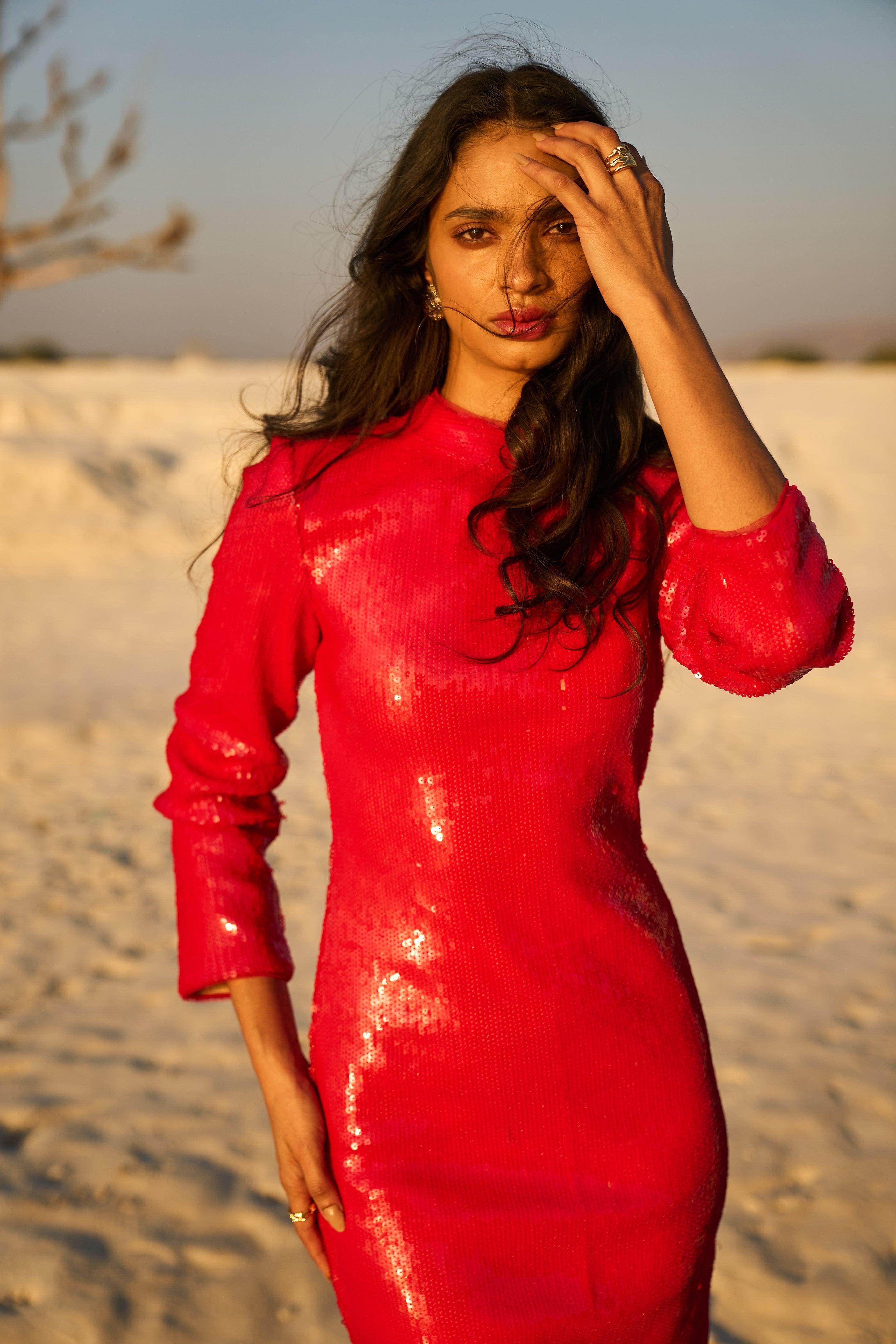 open lace back dress Dash and Dot - RED SEQUIN DRESS