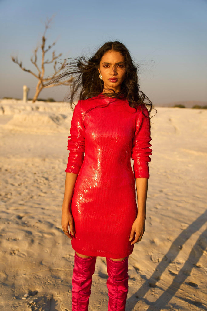 RED SEQUIN DRESS - dash and dot dash and dot