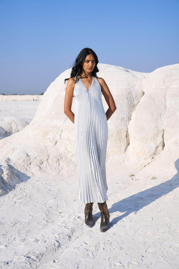 SILVER PLEATED MAXI - dash and dot dash and dot