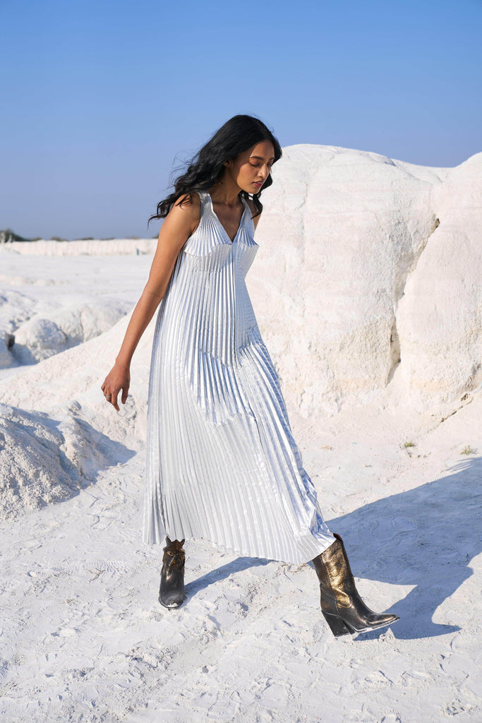 SILVER PLEATED MAXI - dash and dot dash and dot