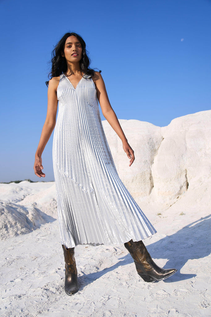 SILVER PLEATED MAXI - dash and dot dash and dot