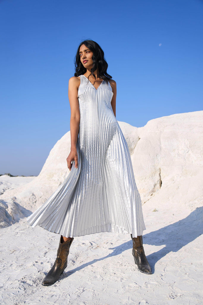 SILVER PLEATED MAXI - dash and dot dash and dot