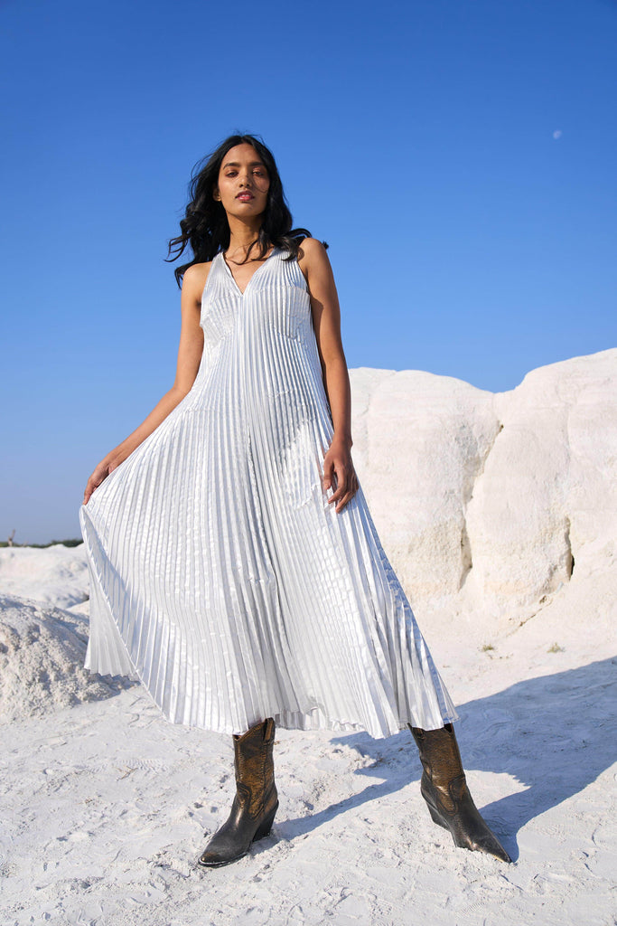 SILVER PLEATED MAXI - dash and dot dash and dot