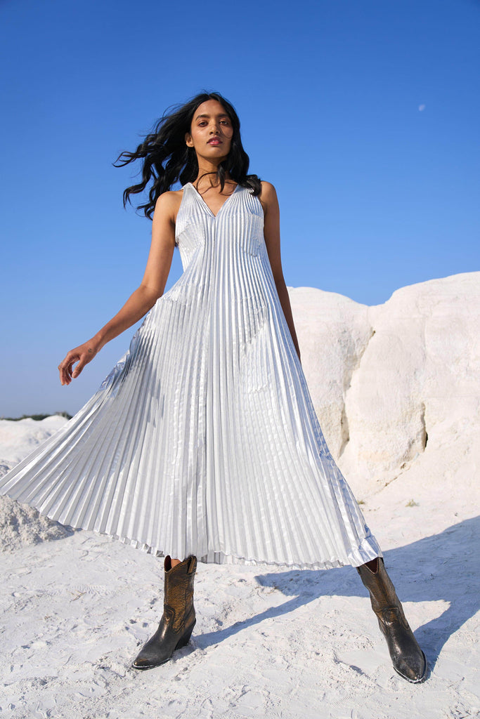 SILVER PLEATED MAXI - dash and dot dash and dot