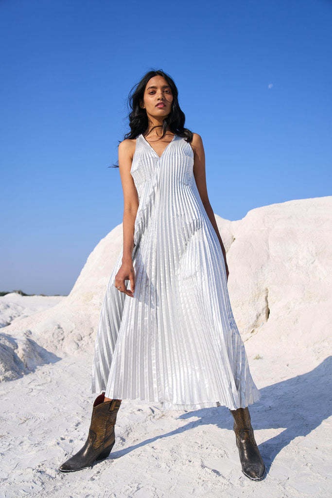 SILVER PLEATED MAXI - dash and dot dash and dot