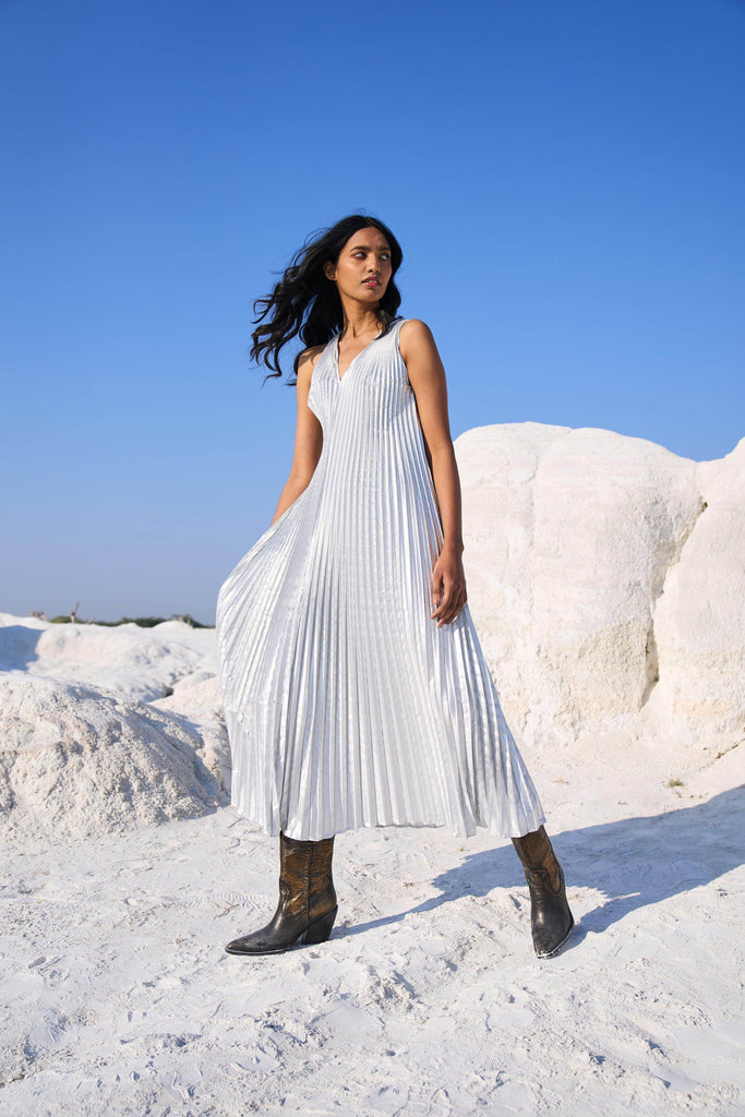 SILVER PLEATED MAXI - dash and dot dash and dot