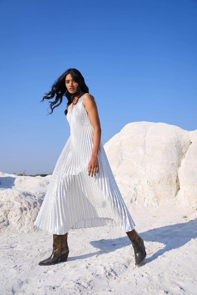 SILVER PLEATED MAXI - dash and dot dash and dot