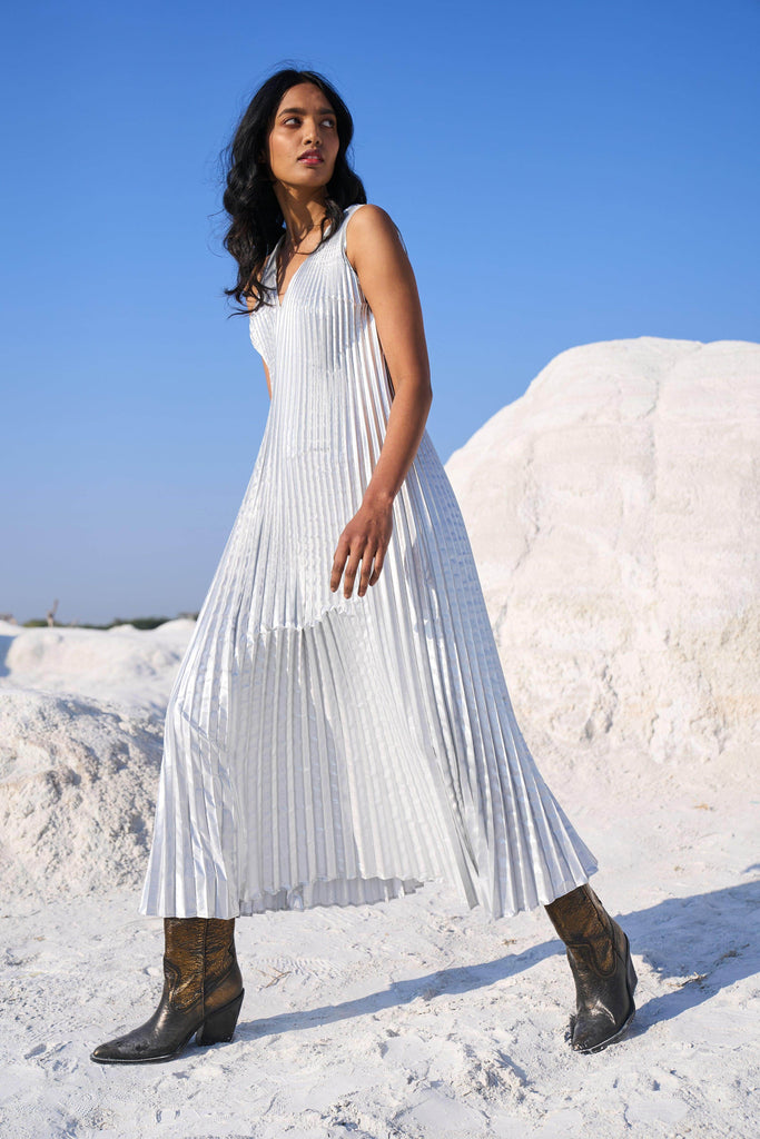 SILVER PLEATED MAXI - dash and dot dash and dot