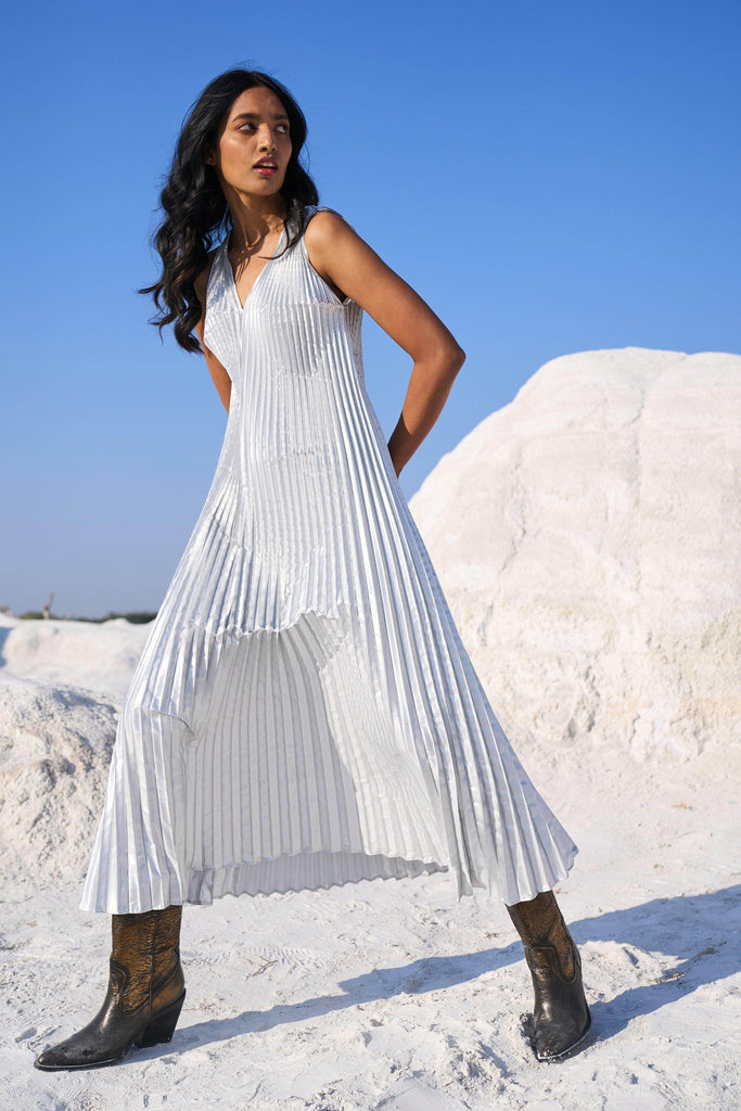 SILVER PLEATED MAXI - dash and dot dash and dot