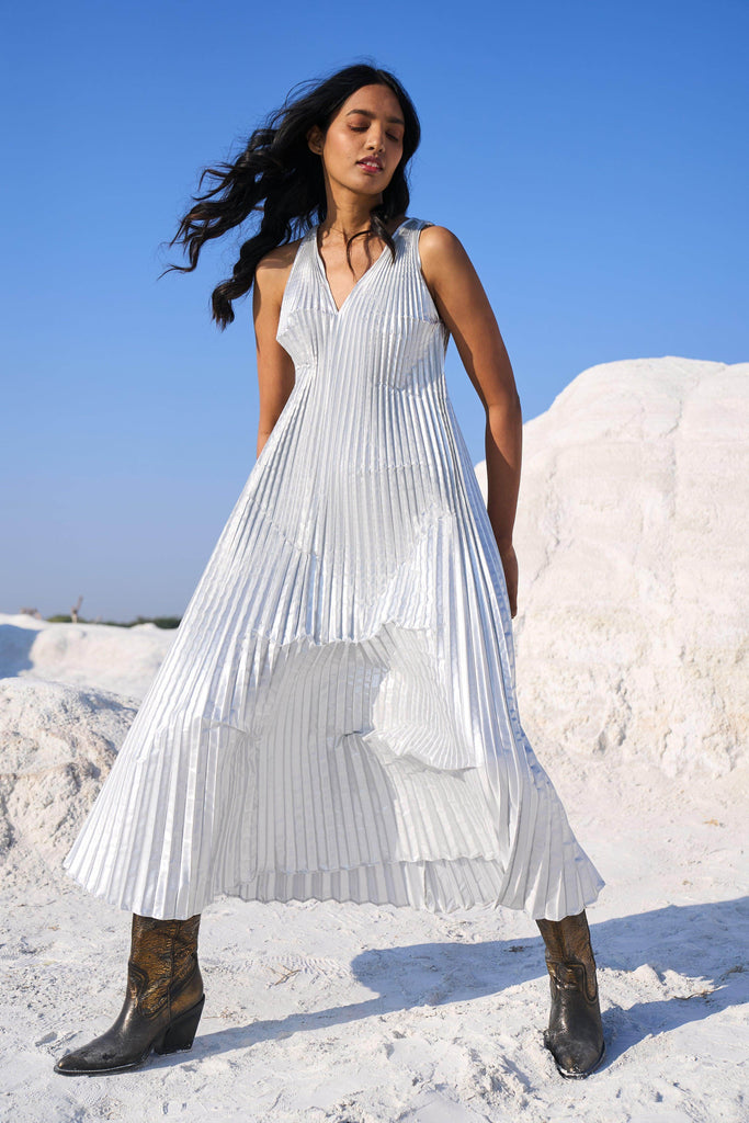 SILVER PLEATED MAXI - dash and dot dash and dot