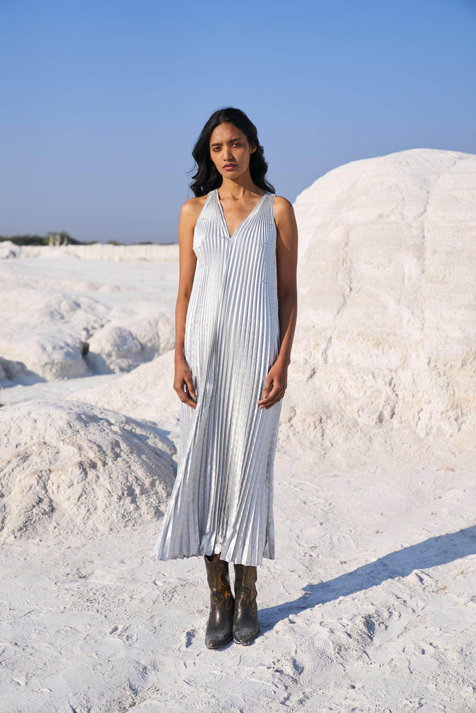 SILVER PLEATED MAXI - dash and dot dash and dot