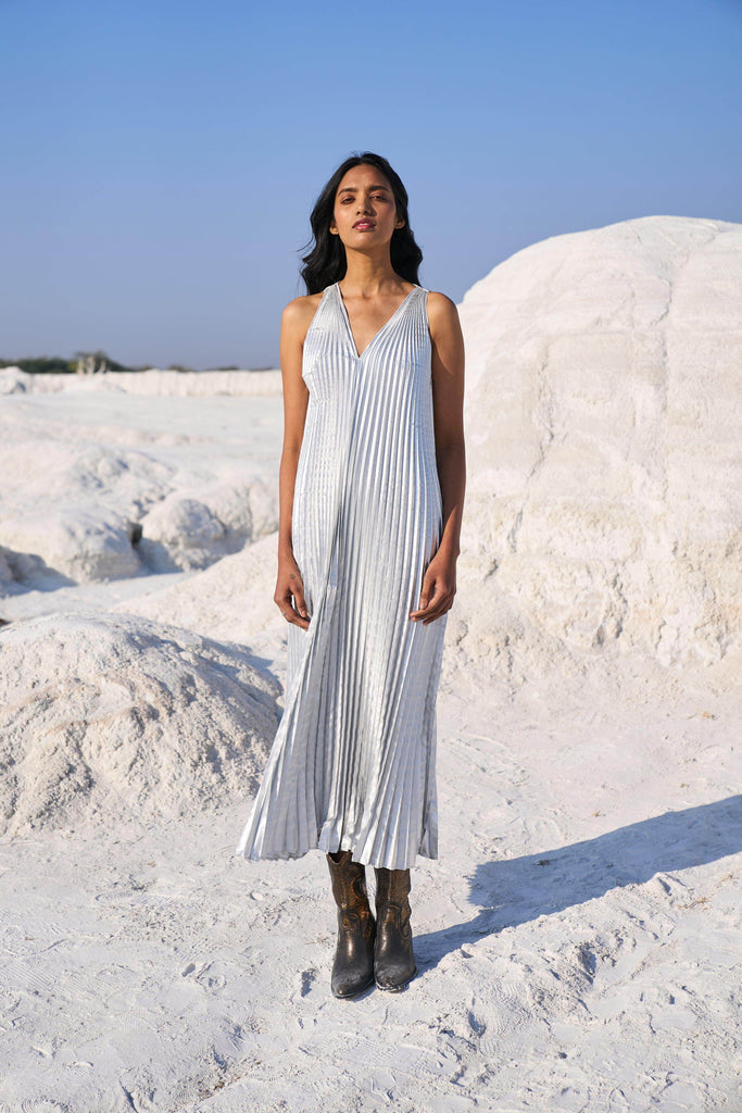 SILVER PLEATED MAXI - dash and dot dash and dot