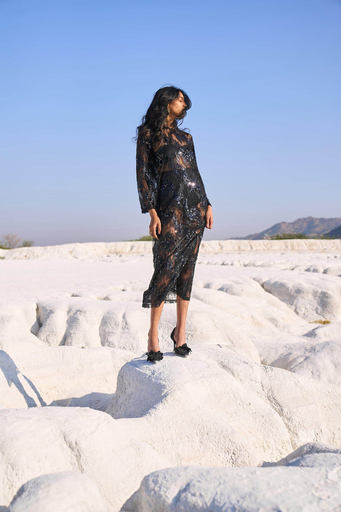SHEER SEQUIN DRESS - dash and dot dash and dot
