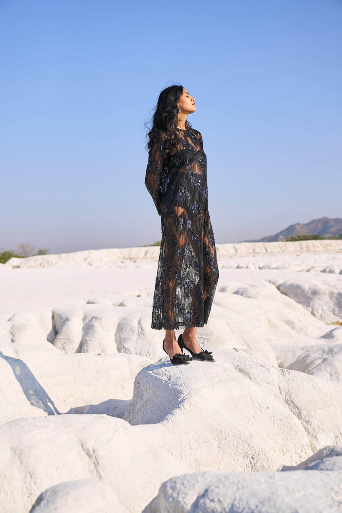 SHEER SEQUIN DRESS - dash and dot dash and dot