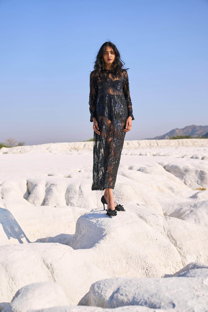 SHEER SEQUIN DRESS - dash and dot dash and dot