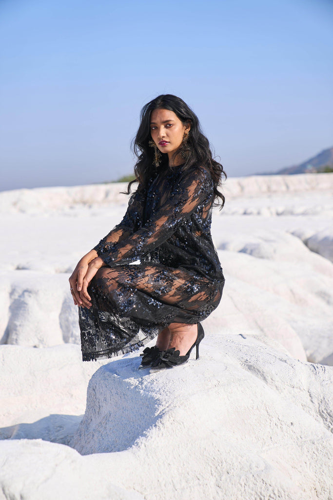 SHEER SEQUIN DRESS - dash and dot dash and dot