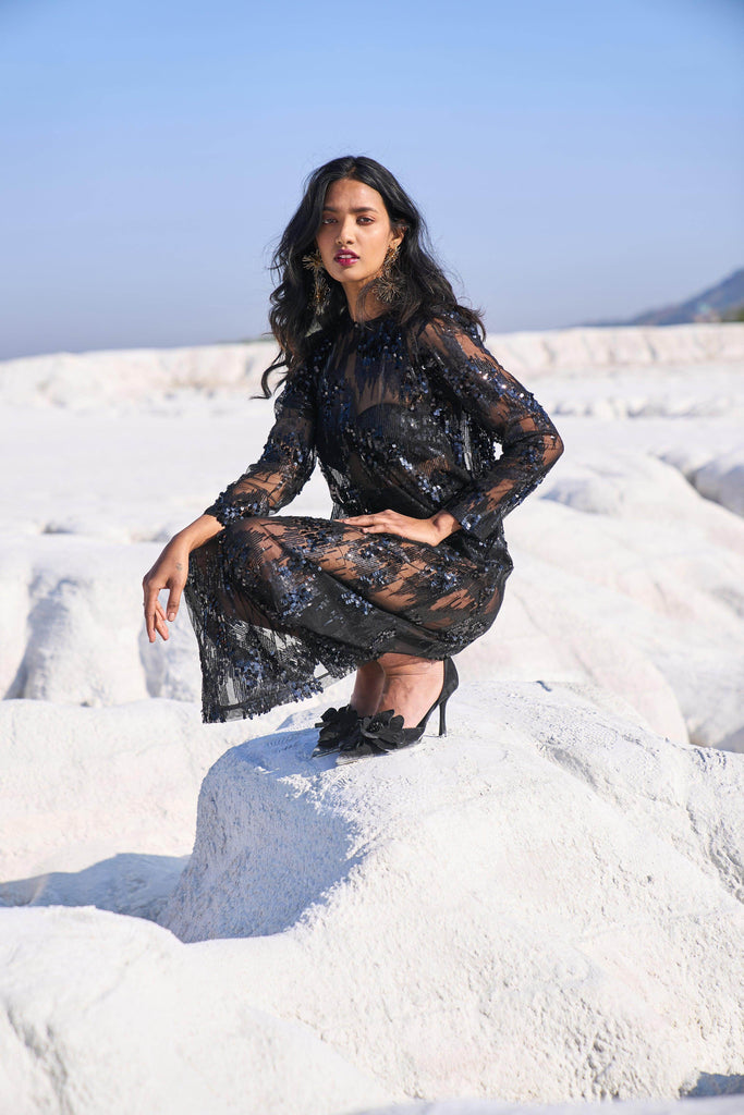 SHEER SEQUIN DRESS - dash and dot dash and dot