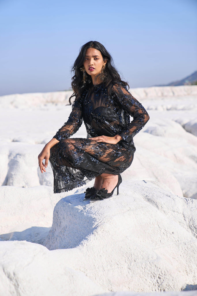 SHEER SEQUIN DRESS - dash and dot dash and dot