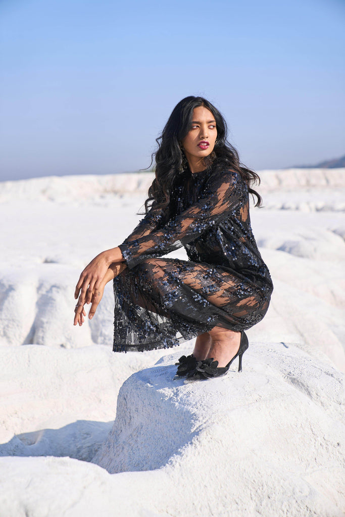 SHEER SEQUIN DRESS - dash and dot dash and dot