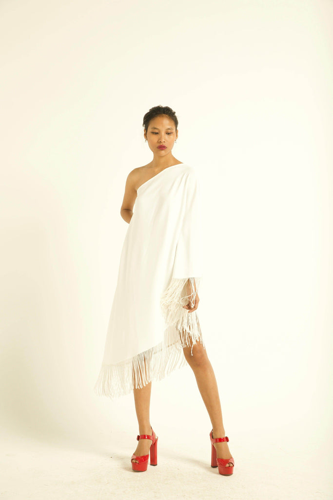 ONE SHOULDER FRINGE DRESS - dash and dot dash and dot