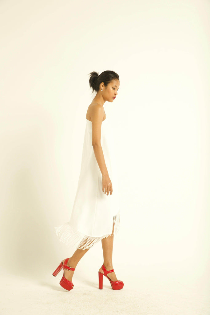 ONE SHOULDER FRINGE DRESS - dash and dot dash and dot