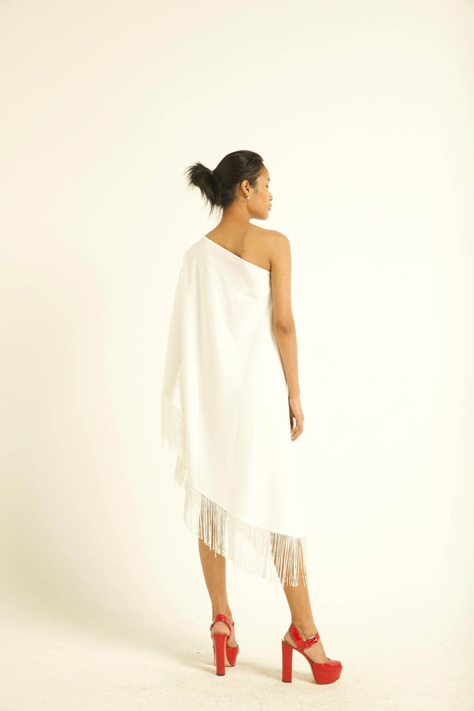 ONE SHOULDER FRINGE DRESS - dash and dot dash and dot