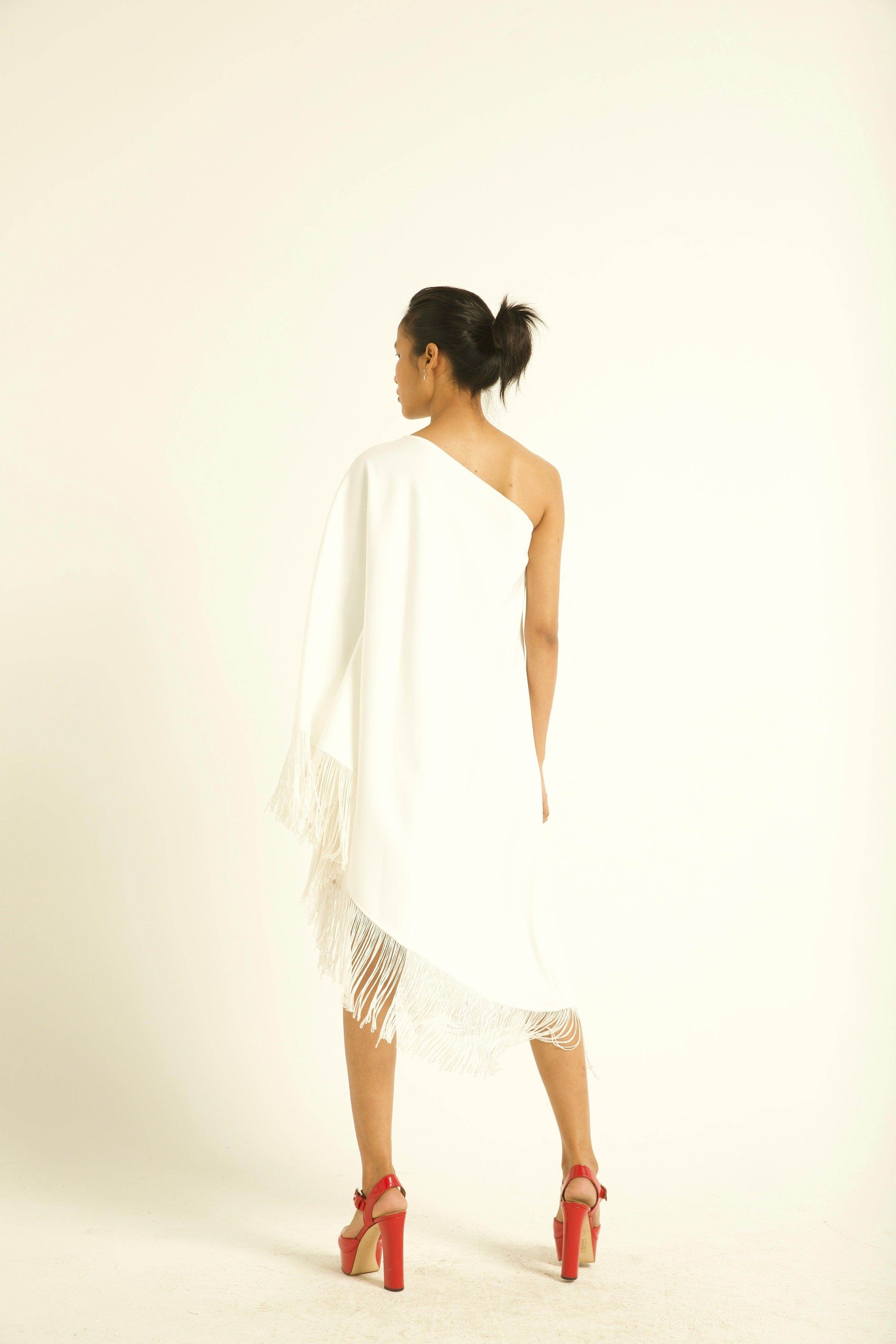 ONE SHOULDER FRINGE DRESS - dash and dot