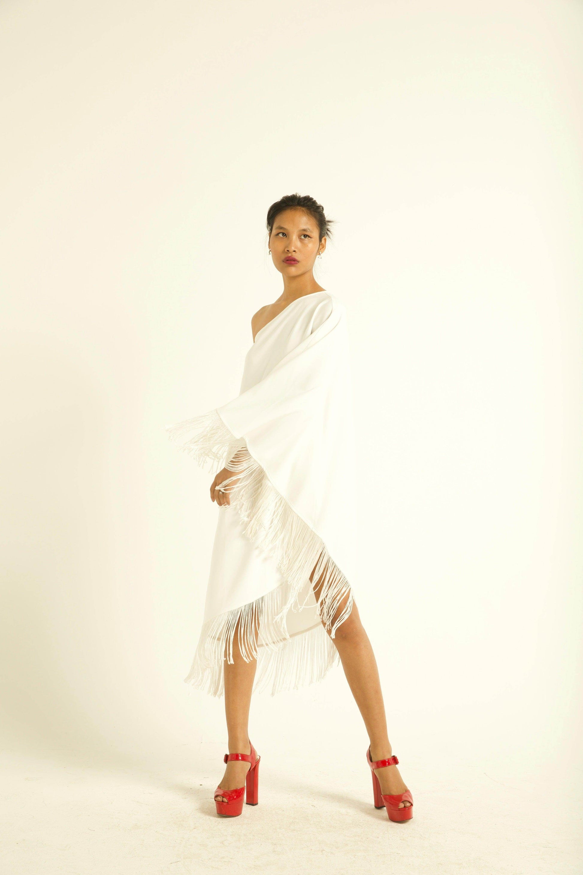 ONE SHOULDER FRINGE DRESS - dash and dot