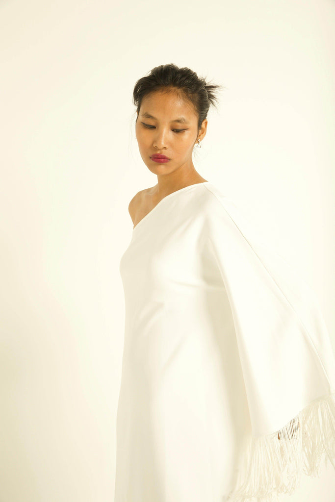 ONE SHOULDER FRINGE DRESS - dash and dot dash and dot