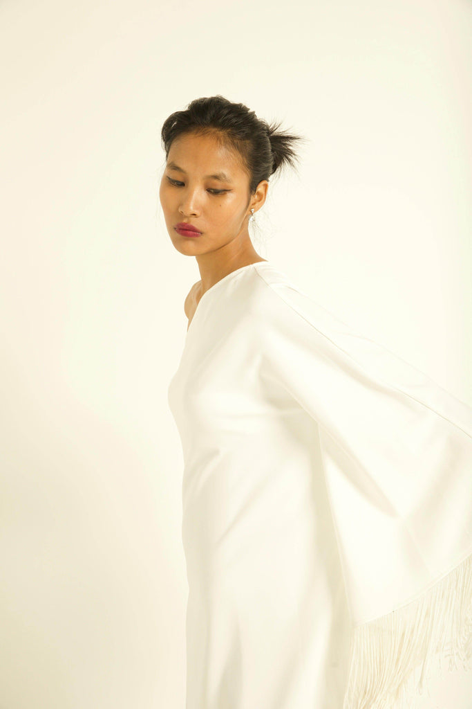 ONE SHOULDER FRINGE DRESS - dash and dot dash and dot