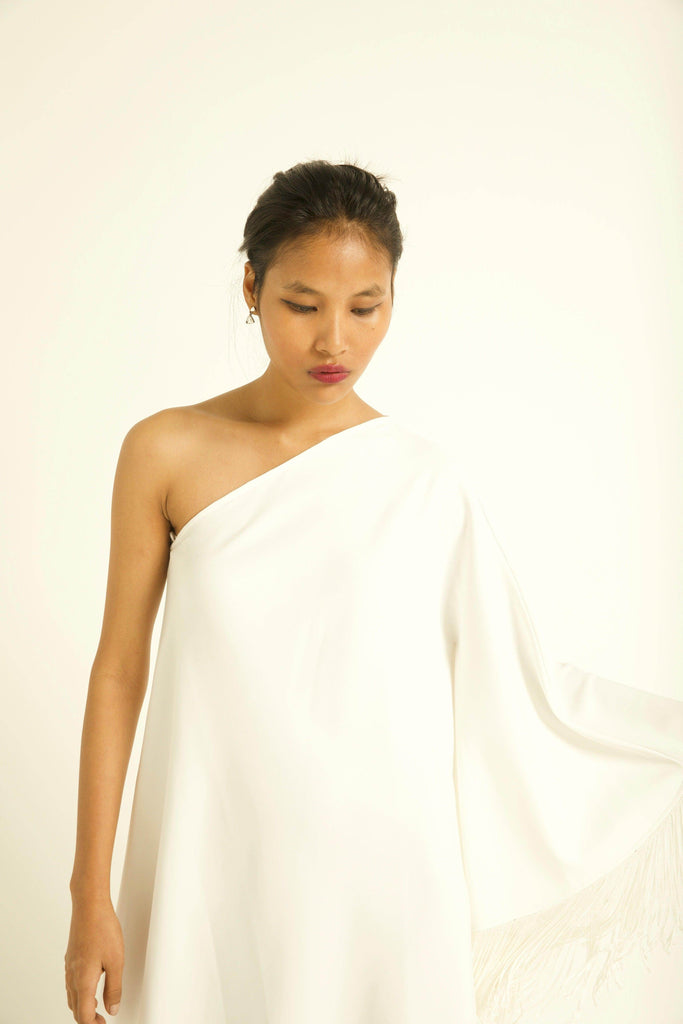 ONE SHOULDER FRINGE DRESS - dash and dot dash and dot