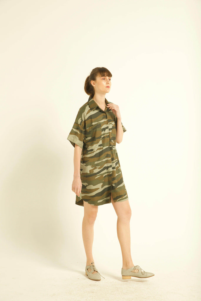 CAMO SHIRT DRESS - dash and dot dash and dot