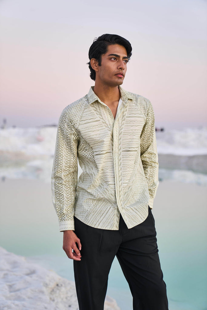 PRINTED CABLE KNIT SHIRT - dash and dot dash and dot