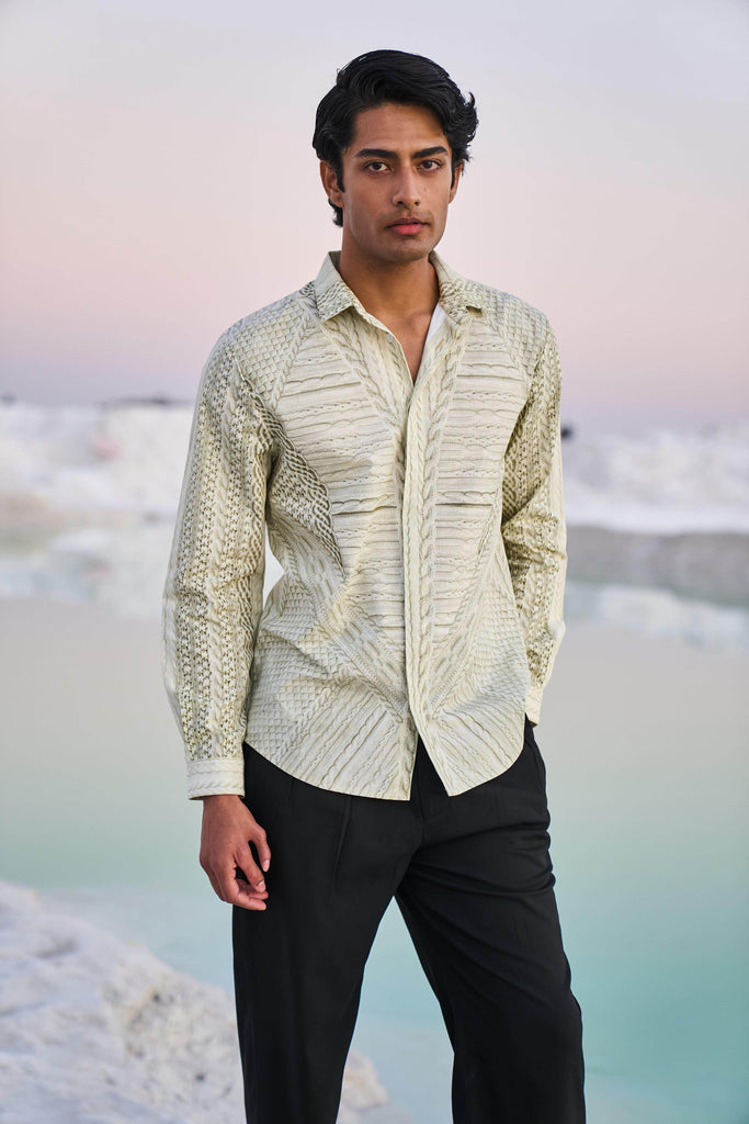 PRINTED CABLE KNIT SHIRT - dash and dot dash and dot