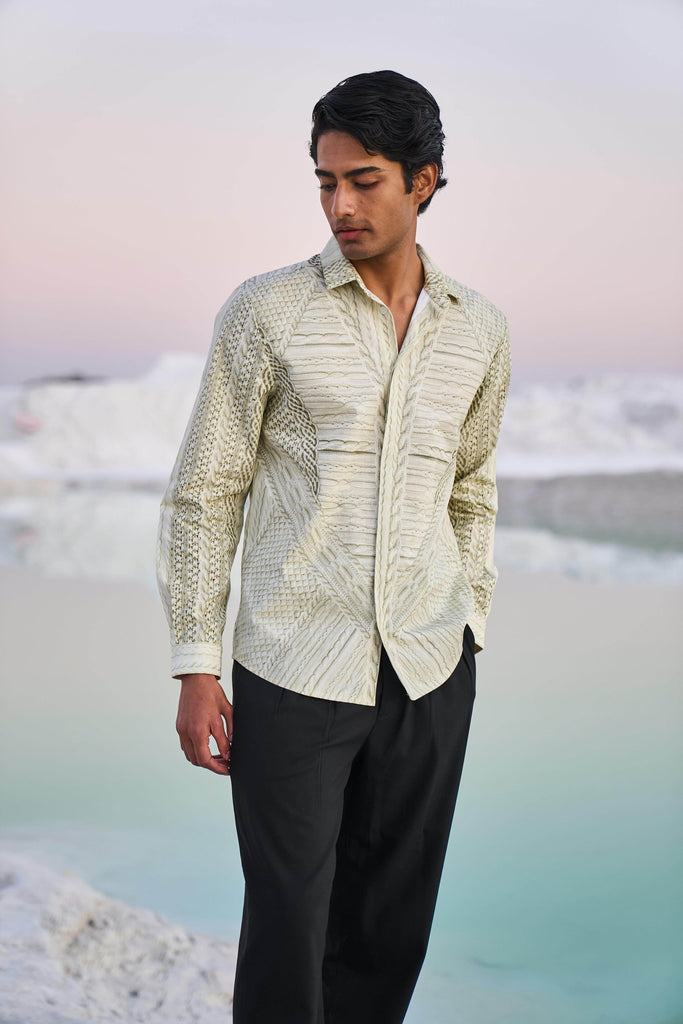 PRINTED CABLE KNIT SHIRT - dash and dot dash and dot