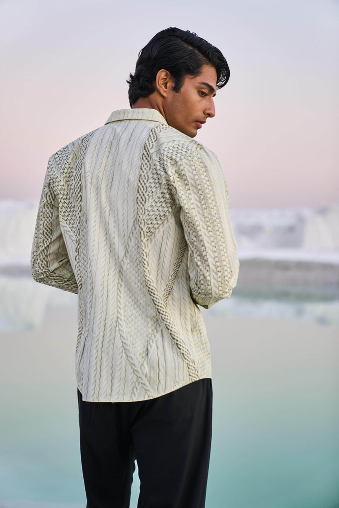 PRINTED CABLE KNIT SHIRT - dash and dot dash and dot