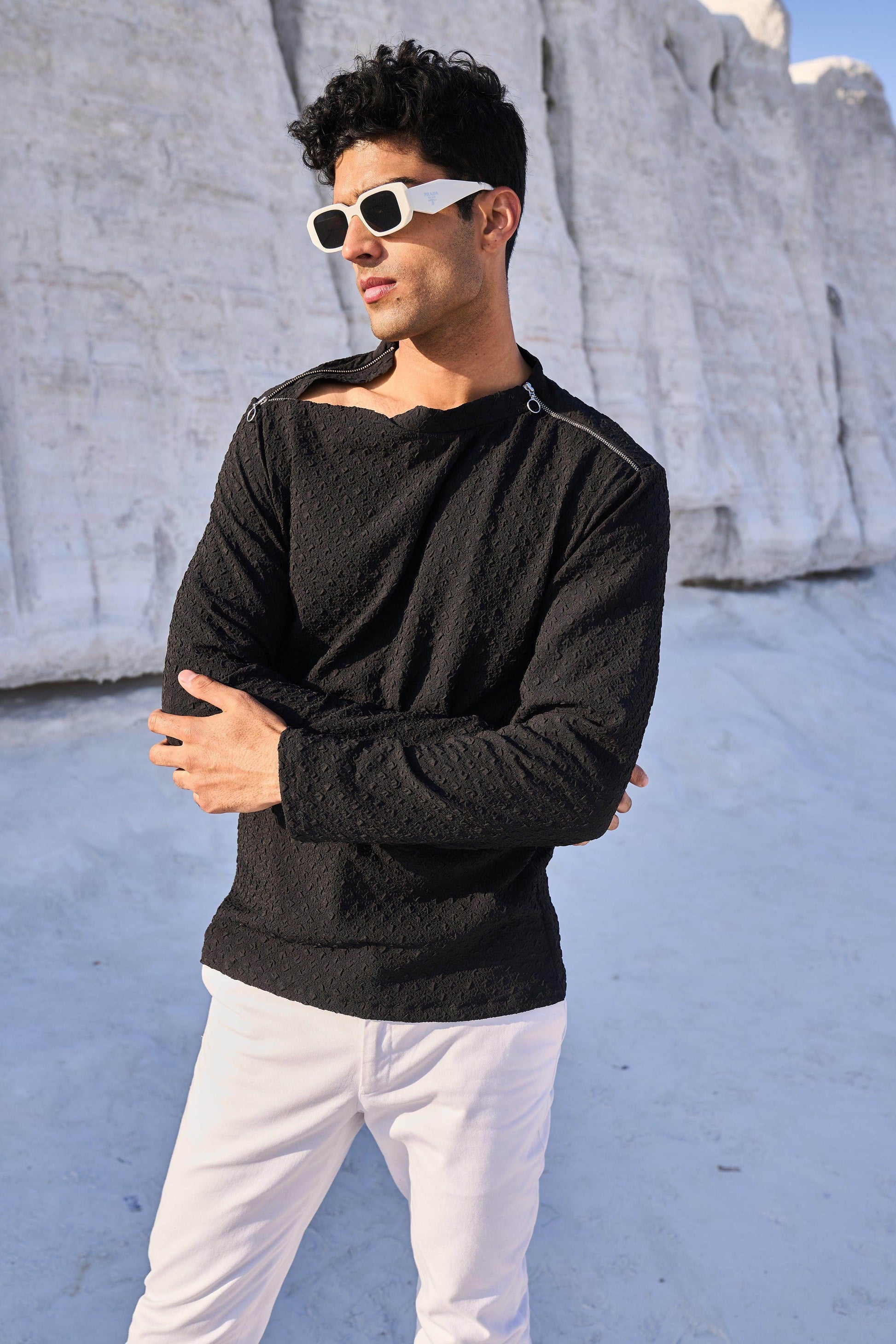 SHOULDER ZIP CRUSHED TEE - dash and dot