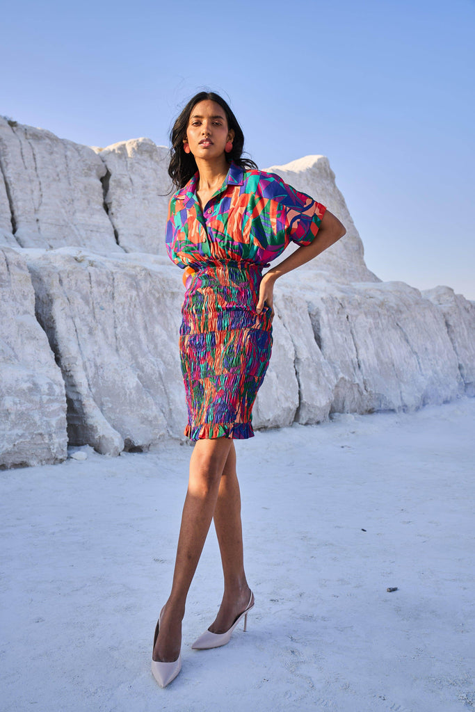 ABSTRACT SMOCK SHIRT DRESS - dash and dot dash and dot