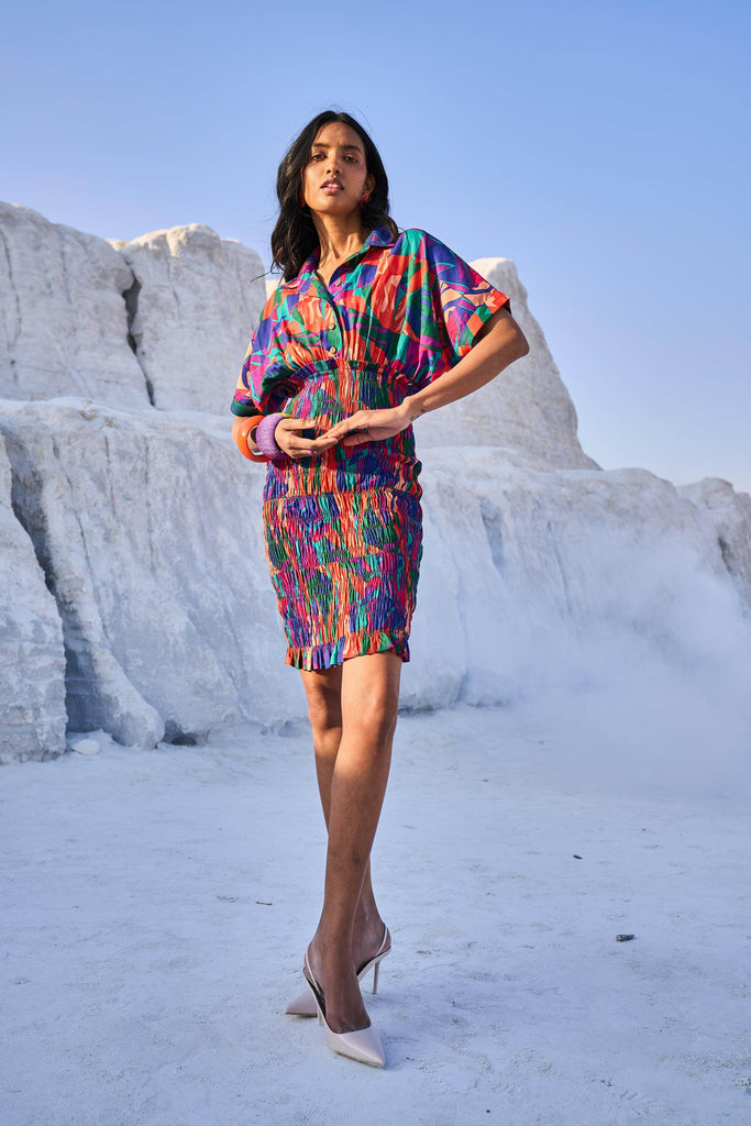 ABSTRACT SMOCK SHIRT DRESS - dash and dot dash and dot