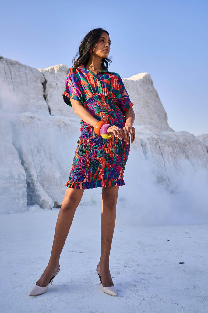 ABSTRACT SMOCK SHIRT DRESS - dash and dot dash and dot