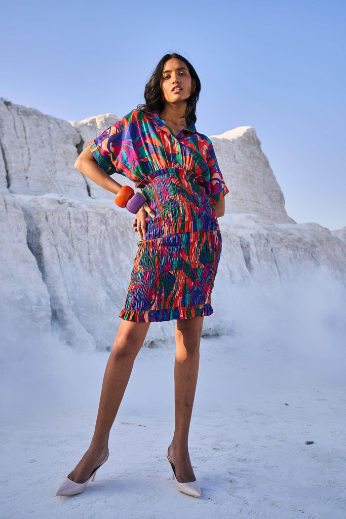 ABSTRACT SMOCK SHIRT DRESS - dash and dot dash and dot