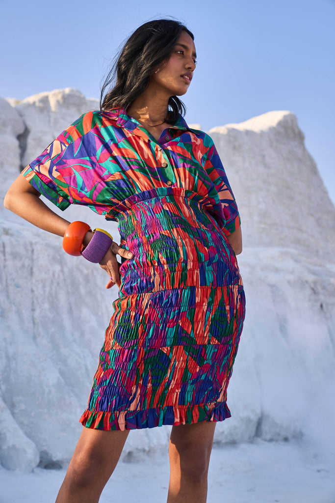 ABSTRACT SMOCK SHIRT DRESS - dash and dot dash and dot