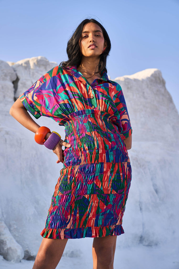 ABSTRACT SMOCK SHIRT DRESS - dash and dot dash and dot