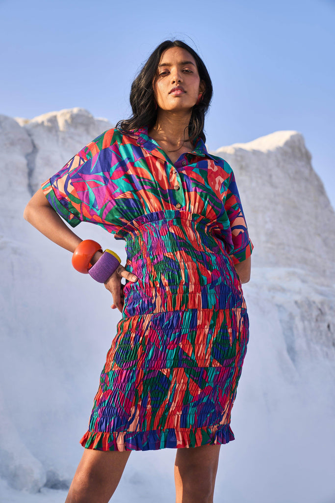 ABSTRACT SMOCK SHIRT DRESS - dash and dot dash and dot