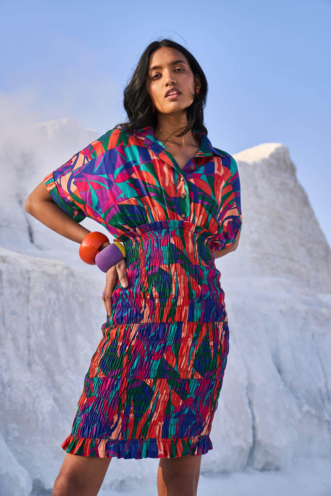 ABSTRACT SMOCK SHIRT DRESS - dash and dot dash and dot