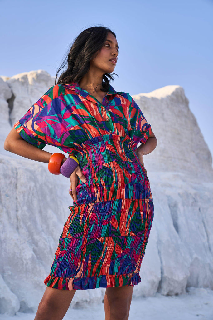 ABSTRACT SMOCK SHIRT DRESS - dash and dot dash and dot